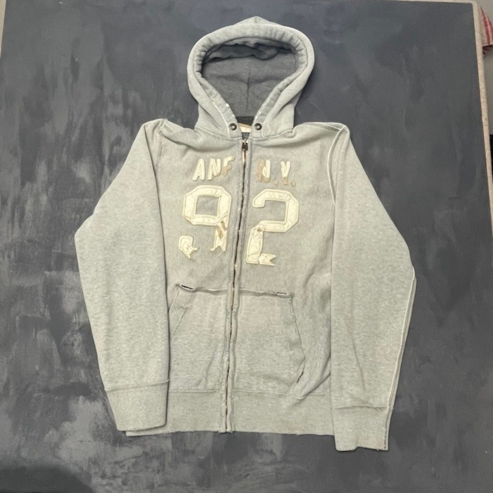 Vintage Abercrombie & Fitch full Zip Hoodie XXL Gray 2000s Distressed Applique